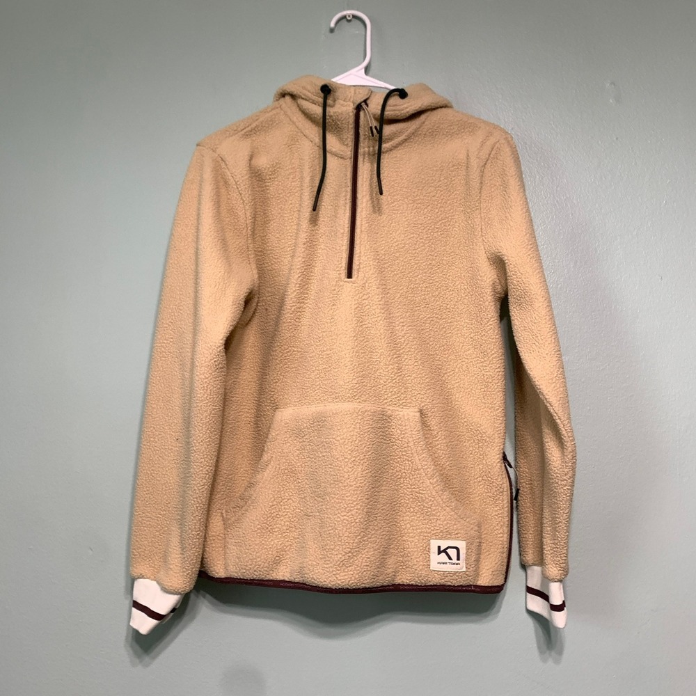 Kari Traa Womens Small Fleece Hoodie Rothe Midlayer Tan Beige‎ Half Zip Pullover